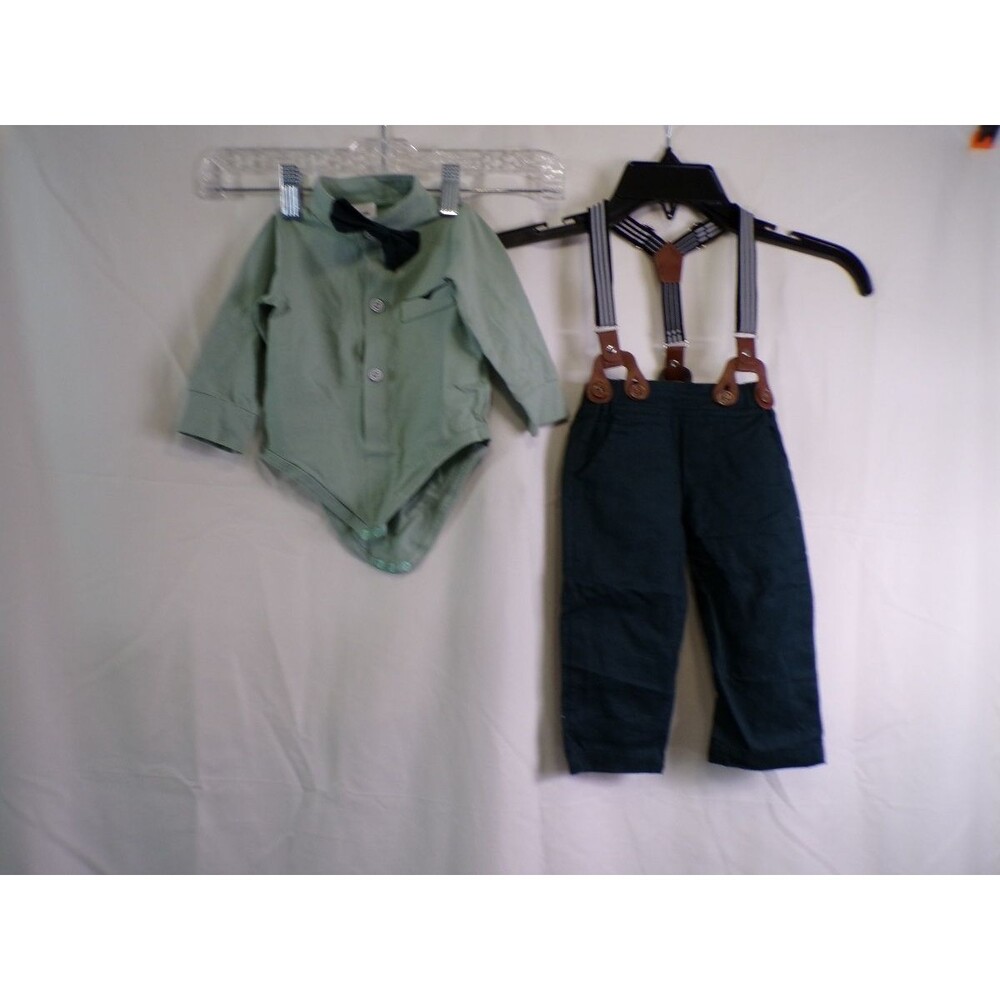 Baby Green Long Sleeve Button-Up with Attached Bow Tie 3-6M